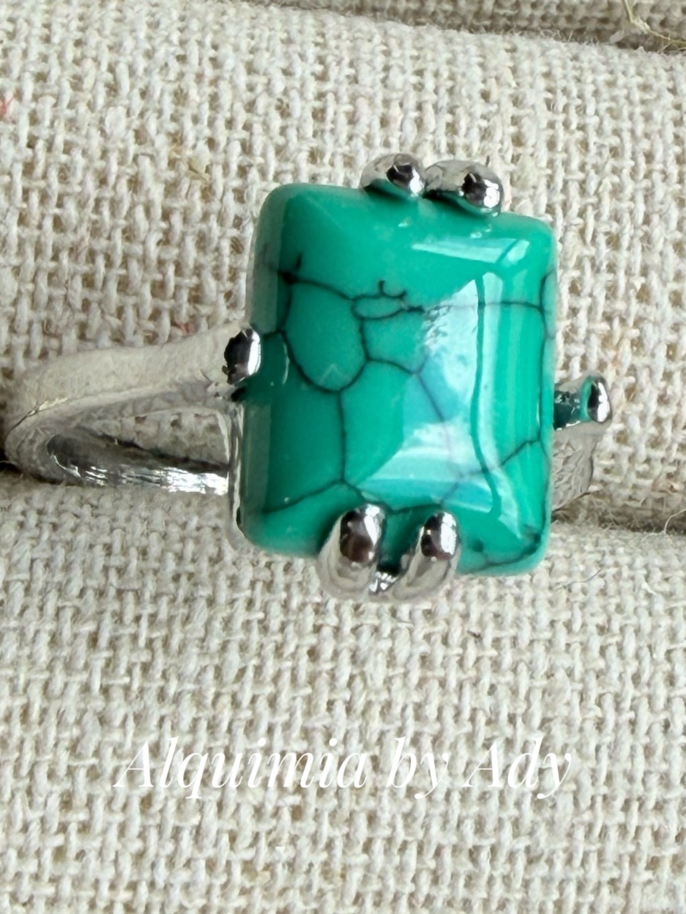 Silver Ring with Bright Turquoise Oval Stone